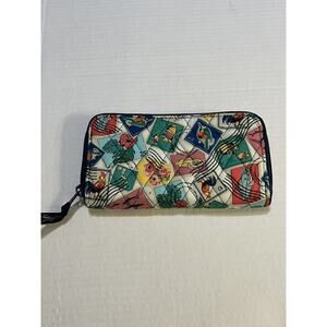 Vera Bradley Multicolor Blue Cuban Stamp Print Zipper Long Wallet